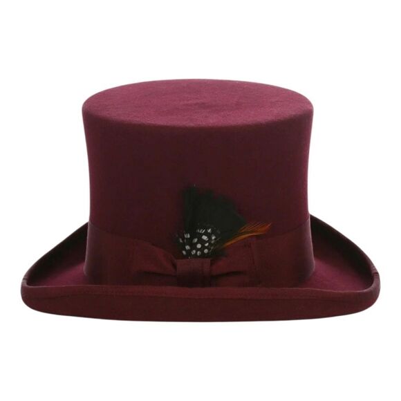 FERRECCI MENS PREMIUM TOP HAT IN BURG WOOL VICTORIAN ELEGANCE WITH SATIN LINING - Picture 3 of 7
